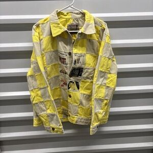 Vibrant Yellow and Cream Checkered Men's Jacket